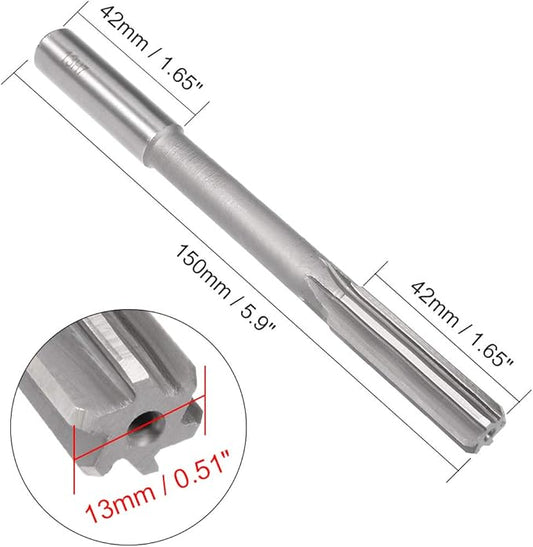 uxcell Chucking Reamer 13mm, H7 HSS Lathe Machine Reamer 6 Straight Flutes, Round Shank Milling Cutting Tool, Metric Reaming Drill Bit for Stainless Steel Metal Hole