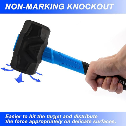 Real Steel Rubber Mallet Hammer 24OZ Black Rubber Hammer with Solid Head, Double-faced Mallets for Flooring, Woodworking, Camping, Automotive 0326