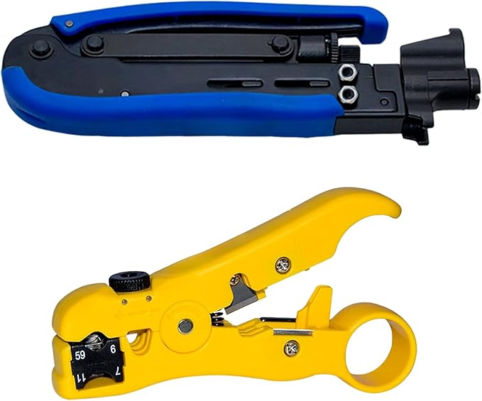 Gaobige Coax Cable Crimper Tool Kit, Coaxial Compression Tool for rg6 rg59 rg11, Wire Stripper, 10pcs RG6 F Male and Female Connectors, Screwdriver