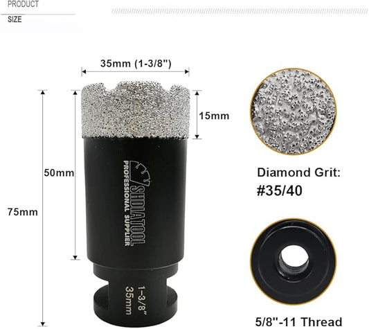 SHDIATOOL Diamond Core Drill Bits 1-3/8 Inch for Porcelain Ceramic Tile Marble Brick Vacuum Brazed Hole Saw 35mm
