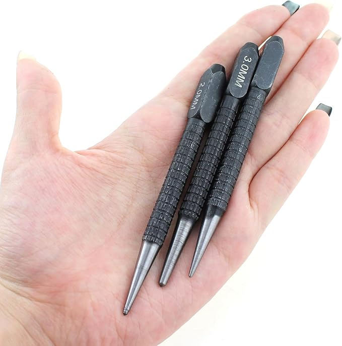 Maxmoral 3PCS 4 Inch Length Black High Carbon Steel Center Punch Set Mechanical Maintenance Installation Positioning Drilling Utensil for Alloy Steel Metal Wood Marking Drilling