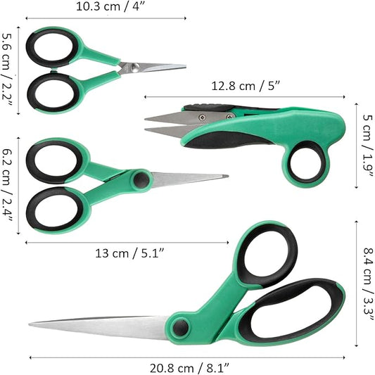 4-Piece Professional Tailor Sewing Scissors Set - 8.1" Heavy Duty Sharp Blades, 4" Detail, 5.1" Embroidery, 5" Thread Snips with Ergonomic Comfortable Handle