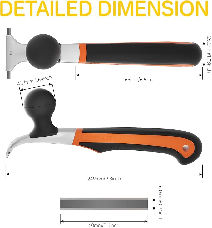 Premium Ergonomic Carbide Scraper - 2-1/2", Heavy-Duty Tool for Wood, Metal, Glass & Floors, Removal on Various Surfaces Dry Glaze, Stains, Putty, Scratches, Rust, Paint, Glue - 65 mm(with 2 X Blades)