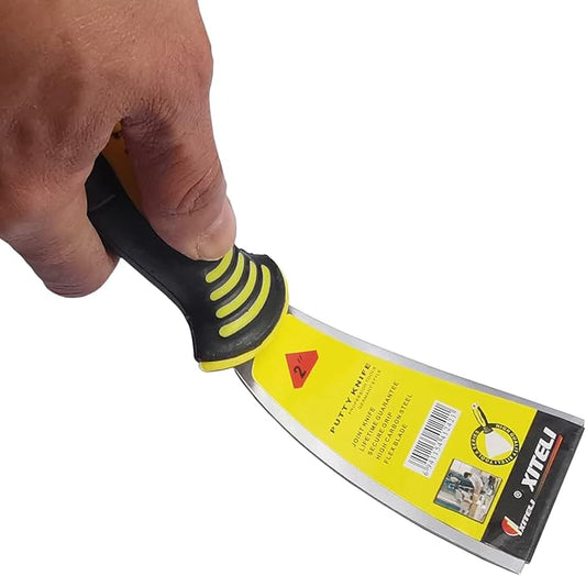 2-Pack Putty Scraper, 2" and 4" Stainless Steel Putty Knives with Plastic Ergonomic Handle for Taping Paint Wall Floor Tile, Metal Spackle Tools Knife,Remover for Wood, Wallpaper Scraper (2" and 4")