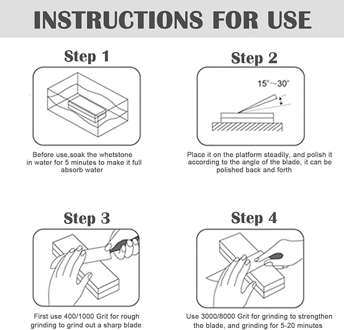 Knife Sharpening Stone Kit ??400/1000 3000/8000 Grit Wet Kitchen Whetstone Knife Sharpener Set with Non-slip Bamboo Rubber Base, Angle Guide, Flattening, Leather Strop and Cut Resistant Gloves