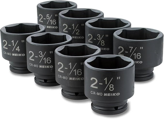 NEIKO 02392A 3/4" Impact Socket Set, 3/4??Drive, 8 PC Jumbo Sockets, SAE Standard Sizes 2-1/16 Inch to 2-1/2 Inch, Chrome-Moly Cr-Mo Steel