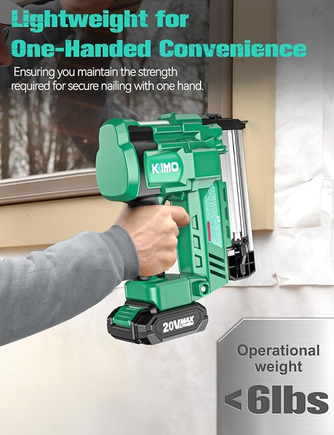 KIMO 2" Brad Nailer Cordless w/ 20V Battery 2.0Ah X 2, 1000pcs Nails and Staples,180 Nails/min, 2 Firing Modes, Adjustable Nailing Depth, 2 in 1 18 Gauge Cordless Nail Gun and Stapler for DIY Project