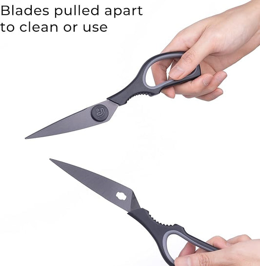Linoroso Kitchen Scissors All Purpose Kitchen Shears with Magnetic Holder, Soft Grip Handle Cooking Scissors Dishwasher Safe with Come Apart Blade Heavy Duty Scissors for Meat, Vegetable, Herb, Black