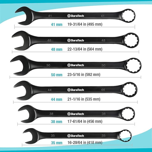DURATECH Jumbo Combination Wrench Set, Metric, 6-piece, 35-50 mm, CR-V Steel, black electrophoretic coating, with Pouch