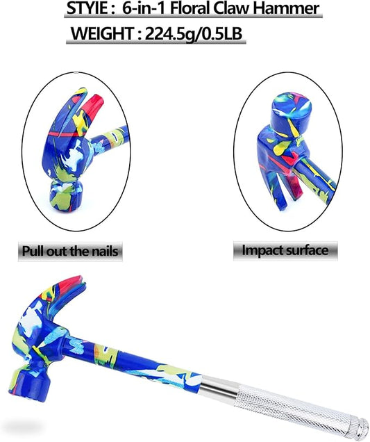 6-in-1 Multifunctional Flower Hammer with Screwdriver Tool Set, Anti-Corrosion and Anti-Rust with Slotted and Nut Driver Garden Tools Nail Puller & Claw Mac, Thanksgiving Christmas Gift(blue)