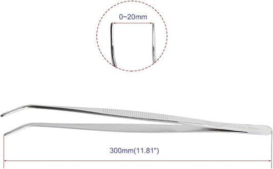Aoje-Link 304 Stainless Steel Tweezers with Curved Serrated Tip Sewing Machine Electronic Repair Tweezers Pliers Multi-Purpose Tweezers Tool Pliers Silver 1pcs