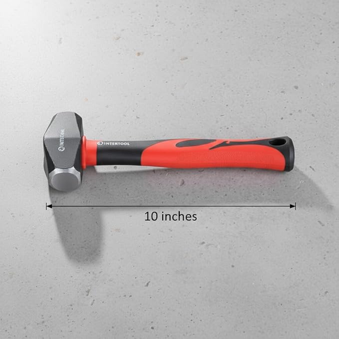 INTERTOOL 2lb Club Hammer - Mini Sledge Drilling Hammer - Small Sledgehammer with Heavy-Duty Steel & Shock-Resistant Non-Slip Fiberglass Handle for Construction and Demolition - HT08-0236