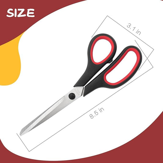 All Purpose Scissors with Stainless Steel Blades, High Performance Cutting, Ergonomic and Comfort Handles, Perfect for Office Home School Art Crafts, 8.5 Inch, 2 PCS