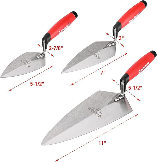 Goldblatt 6PCS Masonry Hand Tool Set - 11" x 5-1/2" Philadelphia Brick Trowel, 2PC Pointing Trowel, 5" x 2" Margin Trowel, 1/2" Tuck Pointing Trowel, 5/8??x 1/2??Convex Brick Jointer