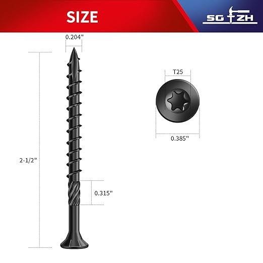 #9 x 2-1/2" Deck Screws (81Pcs) 1lb. Carbon Steel, Black, Flat Head, Rust Resistant epoxy Coated, with T25 Star Bit