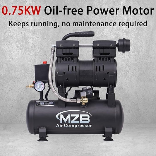 MZB 2.4 Gallon Ultra Quiet Air Compressor 1.0HP 110V/60Hz 5.65CFM, MAX 115PSI Steel Tanks Oil-Free 68dB Noise Level Air Compressor for Spray Painting, Auto Repair, Carpentry Decoration