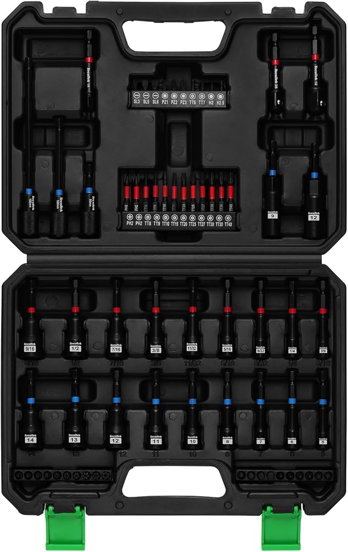 68PCS Impact Magnetic Nut Driver Set, 1/4" Impact Driver Bit Set, Metric & SAE, Socket Adapters, Screwdriver Bit, Quick-Release Extension, Wing Nut Driver
