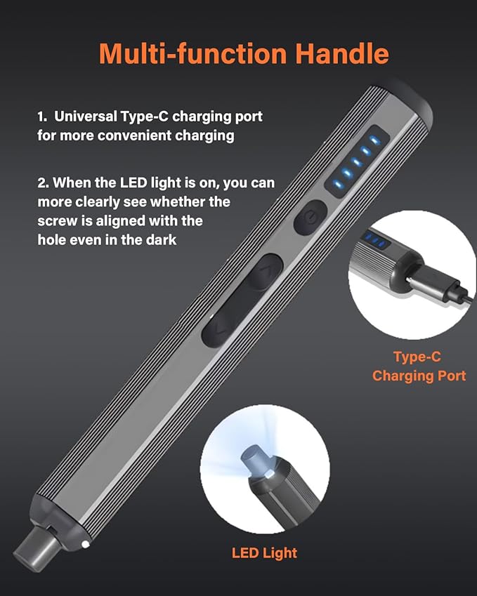 3.7v Mini Electric Screwdriver Set, Precision Screwdriver Set with 5 Torque Settings, LED Light, Magnetic Storage, Magnetizer, Repair Tool Kit for Electronics Phone Camera Laptop Watch