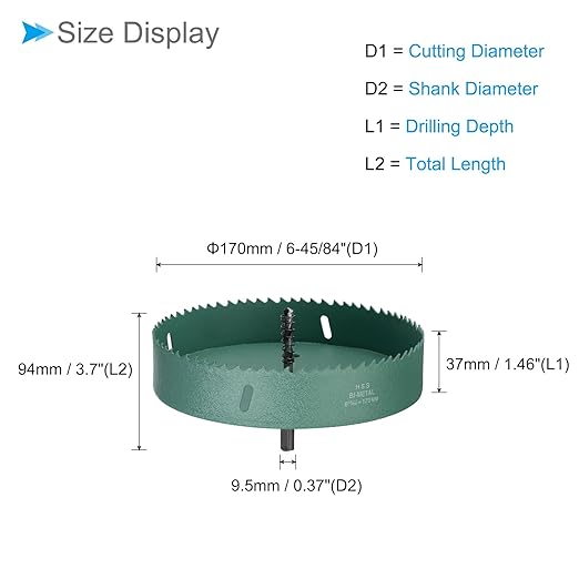 Bi-Metal Hole Saw, 170mm 6-45/84 Inch Dia Hole Saw, High Speed Steel Cutter - (Applications: for Wood Brass Zinc), 1-Pieces