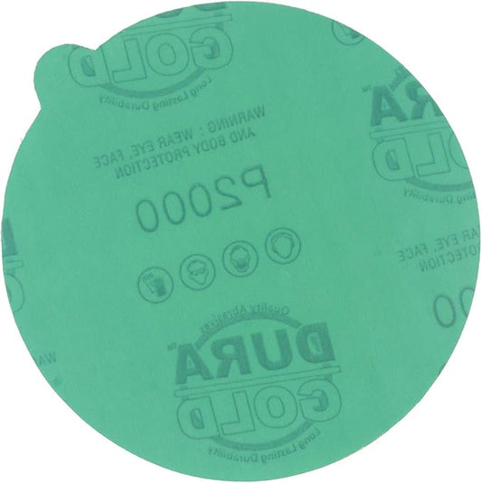Dura-Gold Premium 5" Green Film PSA Sanding Discs - 2000 Grit (Box of 50) - Film Back Self Adhesive Stickyback Sandpaper Discs for DA Sander, Finishing Abrasive, Sand Automotive Paint Woodworking Wood