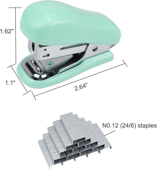 Aacehlh Mini Desktop Stapler Set,20 Sheet Capacity,Includes Built-in Staple Remover and 750PCS No.12 Staples,Small Cute Stapler for Office and School Supplies (Green)