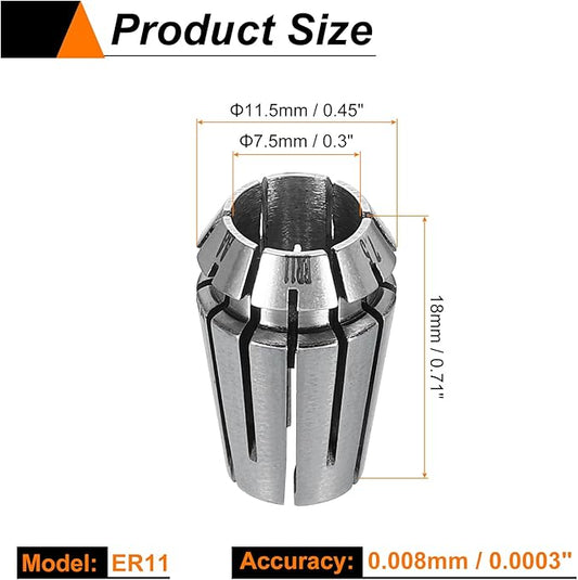 HARFINGTON Spring Collet Chuck ER11 7.5mm 65Mn Spring Steel Precision Router Collets for CNC Engraving Milling Lathe Tool
