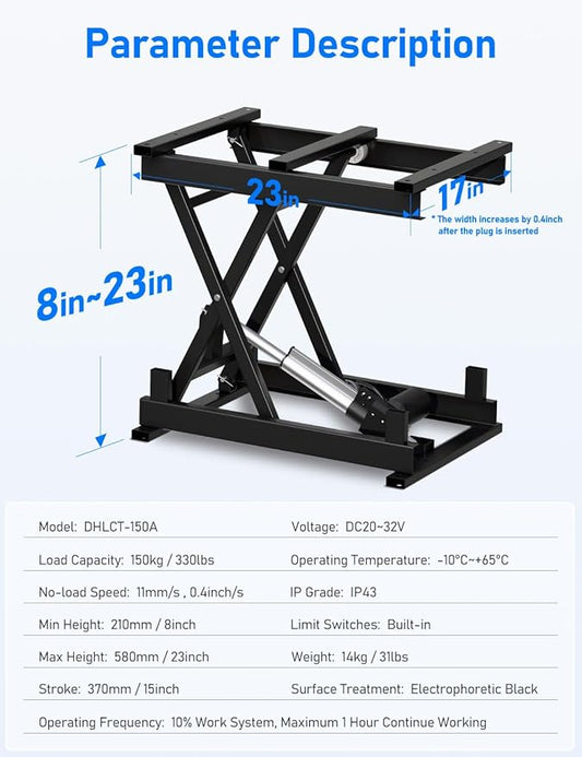DIHOOL Electric Scissor Lift Table 330Lbs, 210-580MM,8-23in Height Adjustable Lifting Platform
