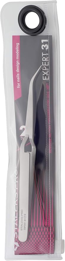 STALEKS PRO Expert 31 Type 2 Reverse Action Nail Art Tweezers (Curved) – Stainless Steel for C-Curve Clamping & Extension Modeling