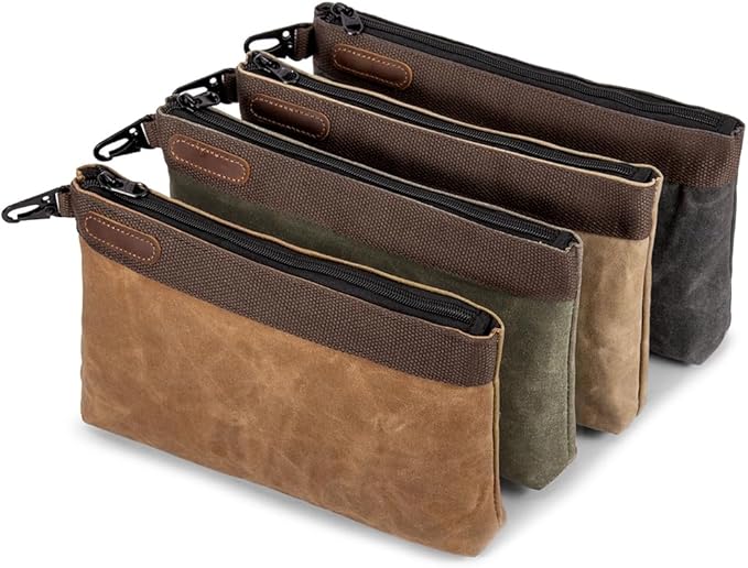 Waxed Canvas Tool Pouches 4 Pack ??11-Inch Heavy-Duty Zipper Tool Bags Set, Waterproof Utility Storage Pouches for Tools, Cables, Gear & Supplies ??Rugged Tool Organizer Bags