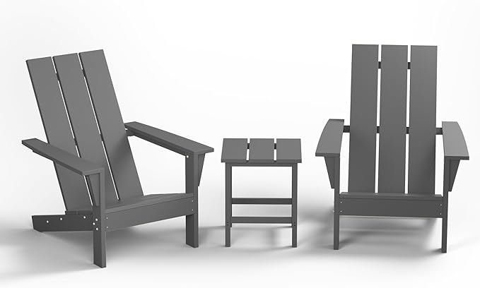 6 Pieces Adirondack Chair Set Outdoor Adirondack Chair Plastic HDPE All-Weather Adirondack Chairs Outdoor Fire Pit Chairs with Table for Deck Patio Garden(Grey)