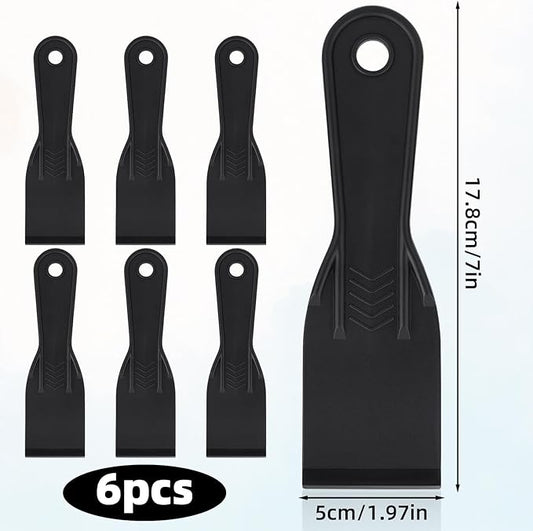 6pcs Plastic Putty Filler Knife, Black Filling Knives Flexible Putty Scraper Wall Scraper Accessory Spatula Tool for Repair Spackling Patching Plastering and Painting