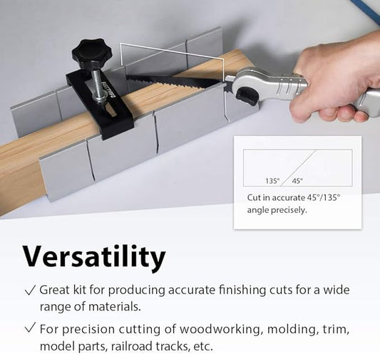 FIRSTINFO H5441 Metal Aluminum Miter Box 9.8 Inch Mitre Box for Manual Saw for Hand Saw 3 Cutting Angles with Fixable Screw