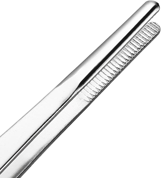 uxcell 1 Pcs 8-Inch Stainless Steel Straight Blunt Tweezers Serrated Tip Daily Garden Tool