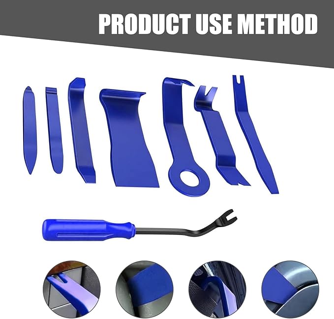 8 PCS Car Trim Removal Tool Kit, Panel Fastener Clips Removal Tool, Vehicle Plastic Upholstery Crowbar for Removing Car Audio, Dashboard, Window Trim Fastener (Blue)