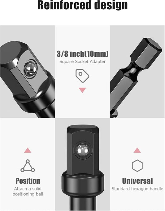 3/8 Impact Adapter Kit, 8 Pack Socket Adapter 1/4 Inch to 3/8 for Impact Driver, Automotive DIY, Extension Socket Bits, Handle Nut Driver and Drills