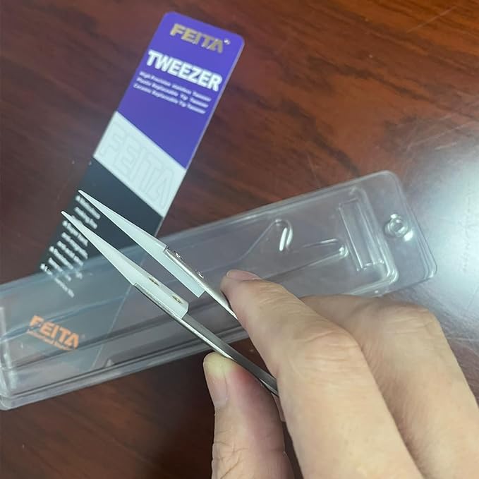 FEITA Precision Pointed Ceramic Tweezers - Temperature Resistant and Anti-Magnetic White Fine Pointy Ceramic Tips Twizzers - For Electronic Repair, DIY Crafting Hobby Tools - 1 Pc