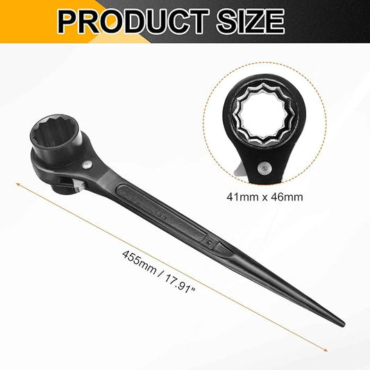 HARFINGTON Scaffolding Podger Ratchet Wrench 41mm x 46mm CR-V 12 Point Double Ended Socket Ratcheting Podger Scaffold Spud Spanner Tool for Auto Repair Mechanical Maintenance, Black