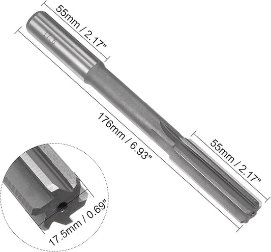 uxcell Chucking Reamer 17.5mm, H7 HSS Lathe Machine Reamer 6 Straight Flutes, Round Shank Milling Cutting Tool, Metric Reaming Drill Bit for Stainless Steel Metal Hole