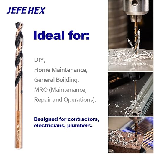 JEFE HEX 5set*4packs Twist Drill Bits Set,3-flat Shank for Anti-Walking, 135째 Split Point, Black & Gold Coated, Jobber Length for General Purpose