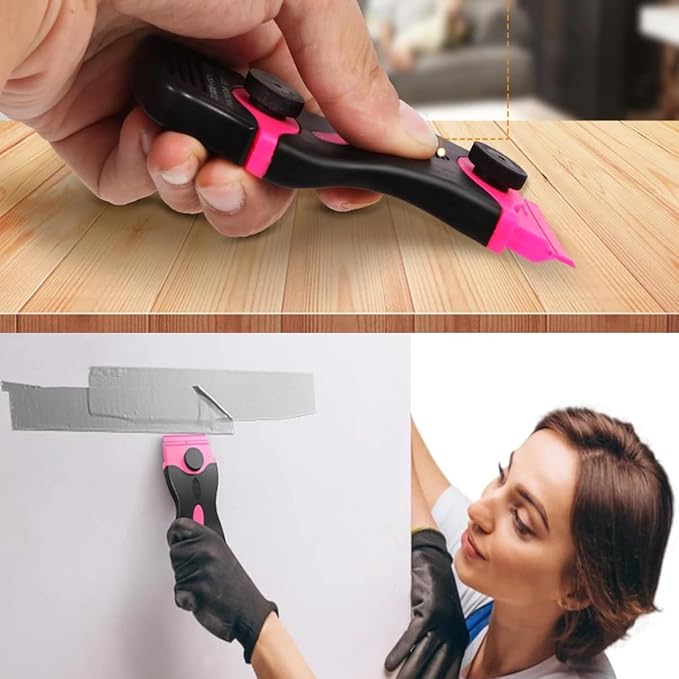 Razor Blade Scraper Tool Kit with 20Pcs Razor Blades, Plastic Paint Scraper, Double Edged Razorblade Scraping Tool for Glass, Windows, Stickers, Tint, Decals, Labels, Cooktop, Oven(Pink)