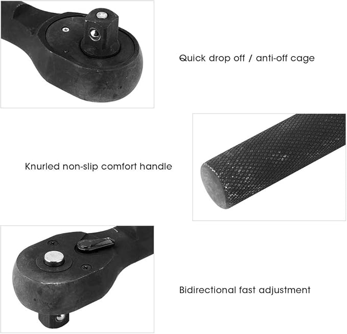 3/4" Ratchet with 13" Long Handle, Heavy Duty Quick Release Reversible Switch Full Polish Grip Drive Ratchet Socket Wrench, Gifts for Men & Dad, 18.9 Inch Overall Length