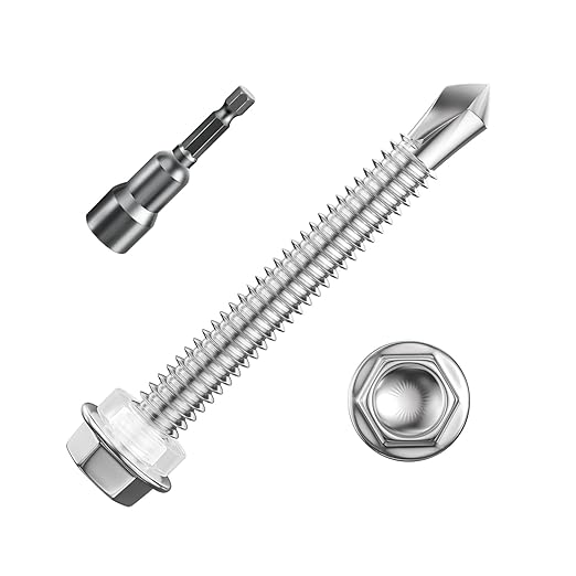 (150Pcs) #12×2" Hex Washer Head Self Drilling Screws, 410 Stainless Steel Metal SheetScrews,TEK Screws, Sheet Metal Self Tapping Screws