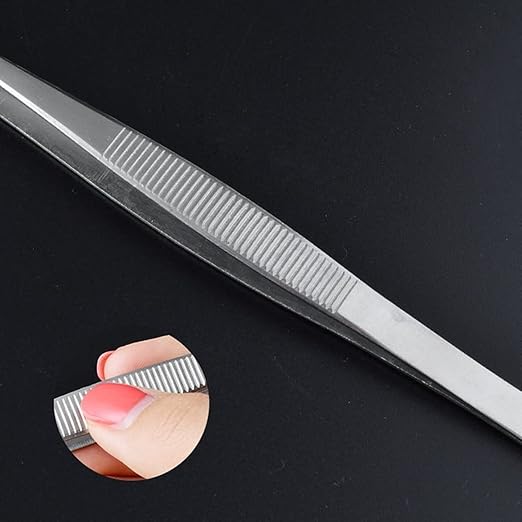 7.1 Inch Straight Tip Long Forceps Tweezers, Serrated Flat Tips Surgical Tongs Jewelers Needle Metal Sewing Sharp Kitchen Cooking Tweezers With Teeth Knurled Handles (1PCS-180mm)