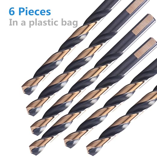 6PCS, 3/8", Black and Gold Finish,Drill Bits