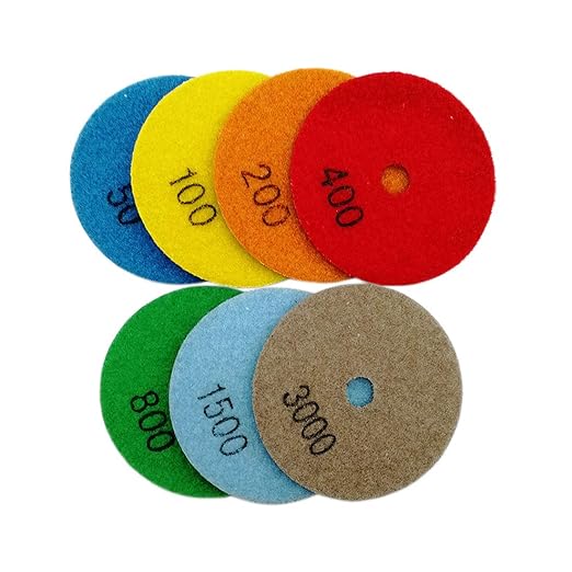 SHDIATOOL 3 Inch Dry Diamond Polishing Pads Set of 7 Pieces Plus a Rubber Backer for Granite Marble Quartz