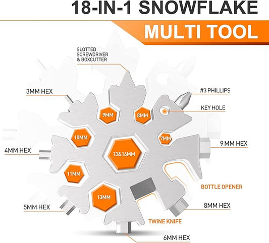 Dusor Gifts for Men Him Dad Husband, 18-in-1 Snowflake Multitool, Stocking Stuffers for Adults, Mens Gifts for Christmas, Gift for Dad Who Want Nothing, White Elephant Gift for Adults, Tools for Men