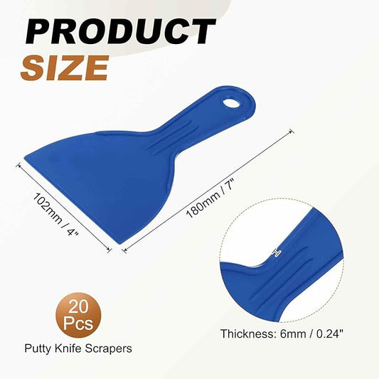 HARFINGTON 20pcs Putty Knife Scraper 4" Width Flexible Plastic Putty Knife Paint Scraper Tool for Taping Drywall Spreading Painting Wall Scratching Blue