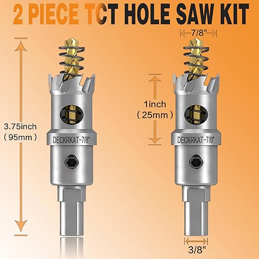 2-Pack 7/8" TCT Hole Saws for Hard Metal, Heavy Duty 22mm Tungsten Carbide Tipped Hole Cutters Set with Spring-Loaded Pilot Drill Bits for Stainless Steel, Metal, Iron, and Plastic