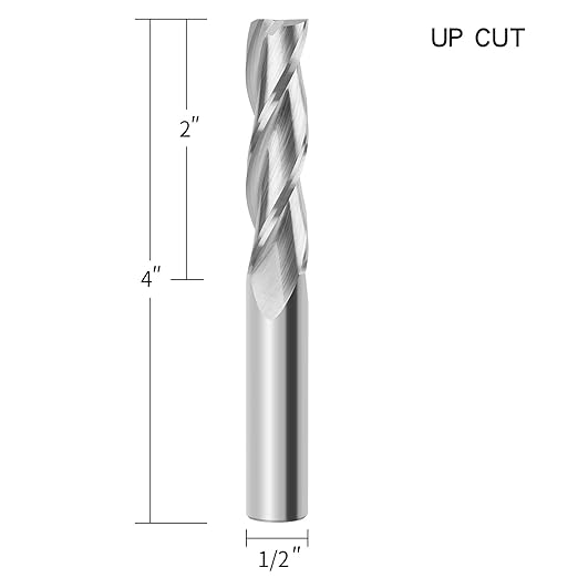 2PCS Upcut Spiral Router Bits 3 Flutes with 1/2 Inch Shank, Extra Long (4 Inch), 1/2 Inch Cutting Diameter, 2 Inch Cutting Length, Trimming, Carving