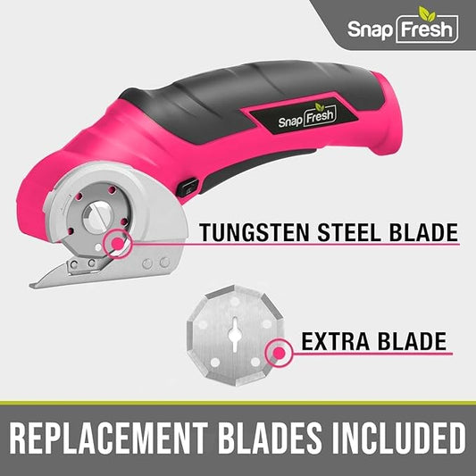 SnapFresh Cordless Electric Scissors- 4V Mini Cardboard Cutter for Boxes, Carpet, Paper ??Rotary Cutter for DIY Projects, Safety Box Cutter with Battery & Type-C Cable(Hot Pink)
